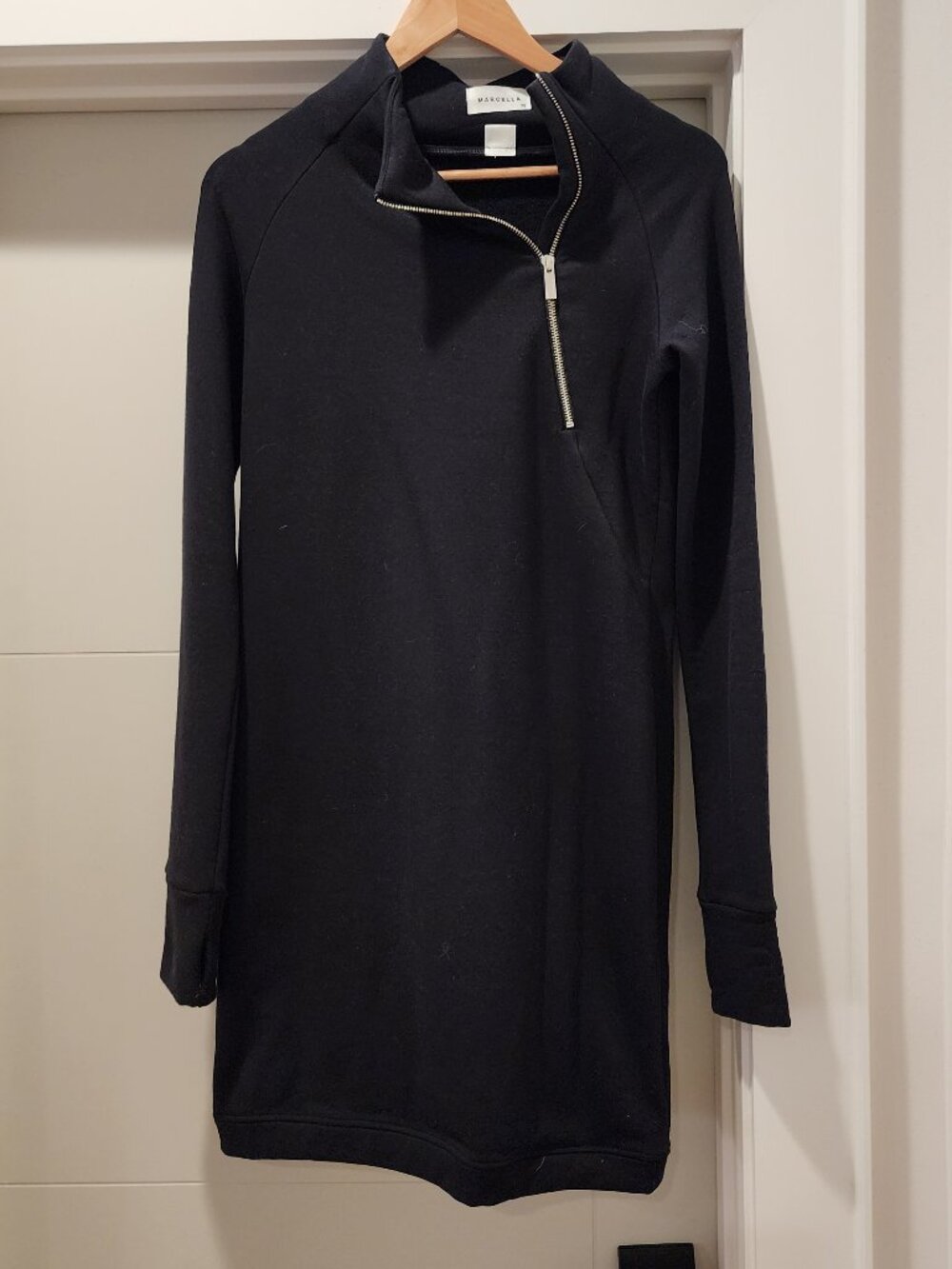 Marcella NYC Alani Turtleneck Sweatshirt Dress Black XS French Terry Thumbholes